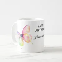 Delicate Pink Butterfly in Pastel Rainbow Colors Coffee Mug