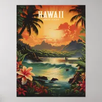 Vintage Art Hawaii Beach Hawaiian Travel  Poster