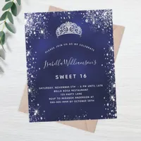 Budget Sweet 16 blue silver tiara invitation