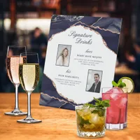 Signature Drinks Rose Navy Agate Wedding Photos Pedestal Sign