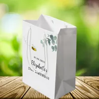 Birthday cute bee monogram eucalyptus greenery medium gift bag