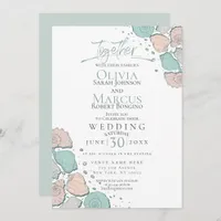 Wedding | Modern Seashells Coral Teal Green Invitation