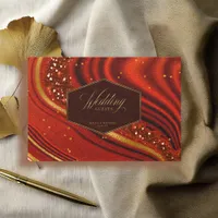 Abstract Agate Wedding Hot Orange ID827 Guest Book