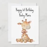 Personalized First Birthday Stuffed Toy Giraffe  Card