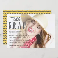 Grey and Yellow Chevron Graduate Party invitation