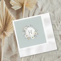 Sage Green Monogram Boho Flowers Personalized  Napkins
