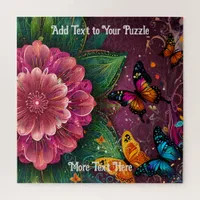 Beautiful Pink Flower and Butterflies design Jigsaw Puzzle