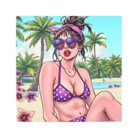 Women in Purple Bikini and Bandanna at Beach  Metal Print