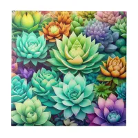 Colorful Succulents Collage Ceramic Tile