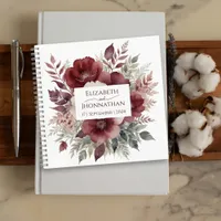 Modern Burgundy Floral Watercolor Weddings White Notebook