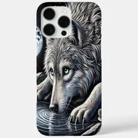 Majestic White Wolf Gazing at Moonlit Reflection iPhone 16 Pro Max Case