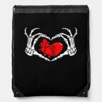 Scary Skeleton Hands And Red Heart Creepy Spooky V Drawstring Bag