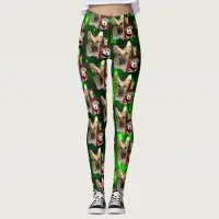 German Shepherd, Toy Reindeer, Green Snowflakes Leggings