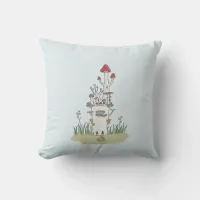 Hand drawn Mushroom castle Throw Pillow