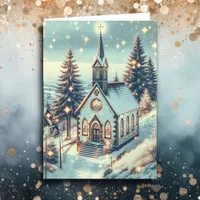 Pretty Church on a Winter Day Christmas Card