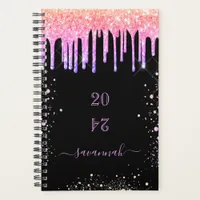 Rainbow black pink glitter drips glamorous 2025 planner