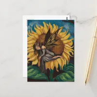 Fairy Asleep on a Sunflower Painting Postcard