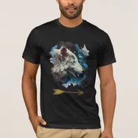 *~*  Gray Wolf Totem Blue Painting Boho T-Shirt