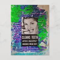 Vintage Woman Cleans teeth Vintage Ad Postcard