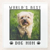 World's Best Dog Mom Paw Prints Pet Photo Frame Glass Coaster
