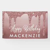 Elegant Rose Gold Sparkle Glitter Drips Birthday Banner