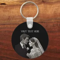 Bride & Groom Delicate White on Black Keychain