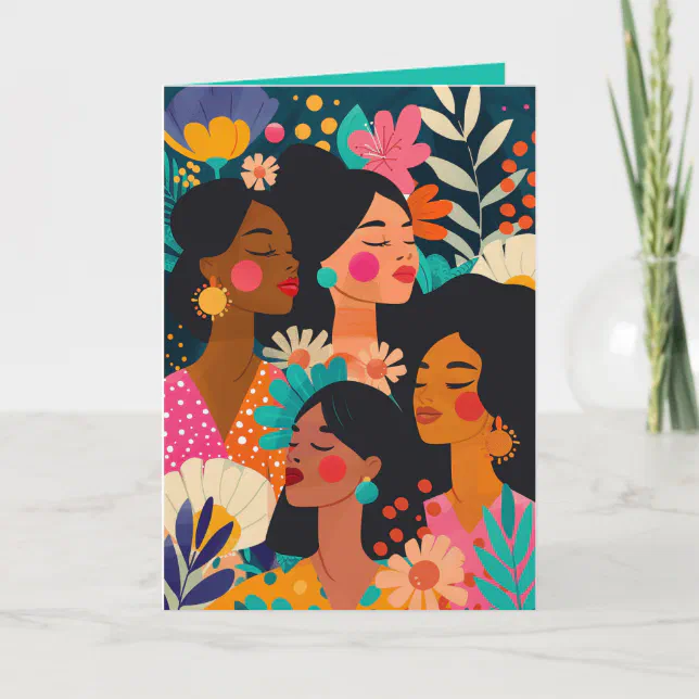 Floral Turquoise International Women's Day Card