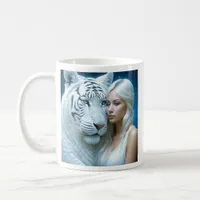 Mystical White Tiger and Beautiful Woman  Coffee Mug