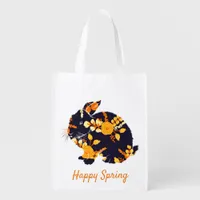 Floral Rabbit, Happy Spring Grocery Bag