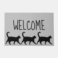 Three Whimsical Black Cats Welcome Doormat