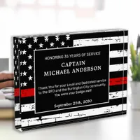Firefighter Retirement Thin Red Line Anniversary  Acrylic Award