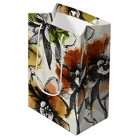 Large Abstract Alcohol Wash Pen and Ink Flowers Medium Gift Bag