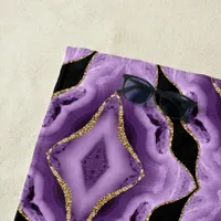 Purple Gold Black Abstract Beach Towel