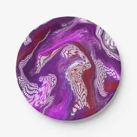 Purple Red Abstract Modern Marble Fluid Art  Paper Plates