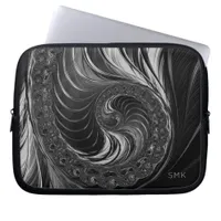 Fractal Black White Golden Ratio Nautilus Monogram Laptop Sleeve