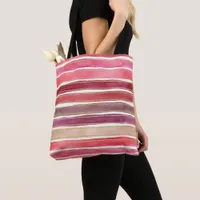 Wide Watercolor Stripes Shades of Plum Wine Pink Tote Bag