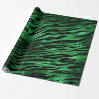 Emerald Green and Black Glam Animal Print Wrapping Paper