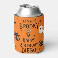 Retro Orange Halloween Birthday "Let's Get spooky" Can Cooler