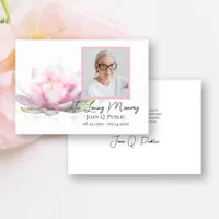 Pink Water Lily Flower Funeral Memorial Sympathy Thank You Card
