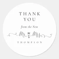 Mr Mrs Key Symbol Script Wedding Thank You  Classic Round Sticker