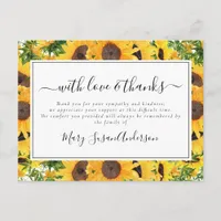 Rustic Sunflower Funeral Memorial Thank You Postcard