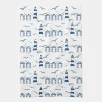 Seaside Scene Beach Huts and Lighthouses Kitchen Towel