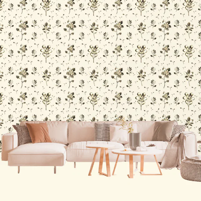  Modern Gold And Bronze Metallic Flowers Cream Wallpaper