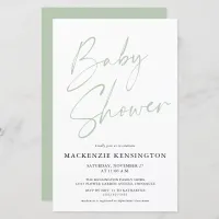 Budget Pastel Sage Green Simple Script Baby Shower