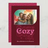 Berry Blush Cozy Vibes Only Christmas Photo Holiday Card