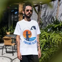 Orange Blue Minimalist Fishing Club T-Shirt