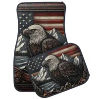 Bald Eagle Designed Against American Flag Motif Car Floor Mat