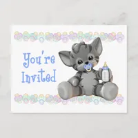 Gray Tiger Kitten Blue Baby Shower Invitation