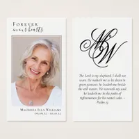 Black White Monogram Memorial Prayer Card