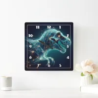 Glowing Tyrannosaurus Rex in Mystical Atmosphere Square Wall Clock